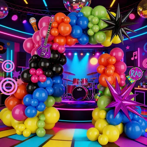 Vista 6 de Kit de Arco de Guirnalda de Globos para Fiesta de los 90 y 80, Decoraciones Temáticas de Fiesta de los 90 y 80 con Globos de Estrella de Follaje
