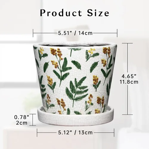 Vista 3 de Macetas decorativas de 5.5 pulgadas, macetas redondas de cerámica para plantas de interior con orificios de drenaje y platillos, macetas de flores