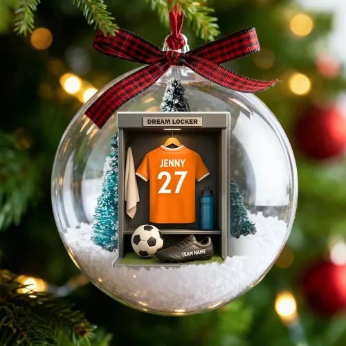 Vista 8 de Adorno de fútbol personalizado, adorno 2D de Navidad de fútbol, decoración del árbol de Navidad para jugadores y fanáticos del fútbol, adornos Ds1