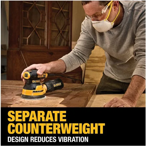 Vista 7 de DEWALT Lijadora de órbita aleatoria, velocidad variable, 5 pulgadas (DWE6423), fuente de alimentación eléctrica con cable