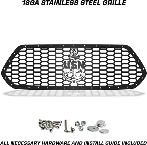 Vista 2 de 300 Industries Rejilla de acero compatible con Toyota Tacoma 2016-2017 - Una sola pieza con recubrimiento en polvo negro satinado - United States