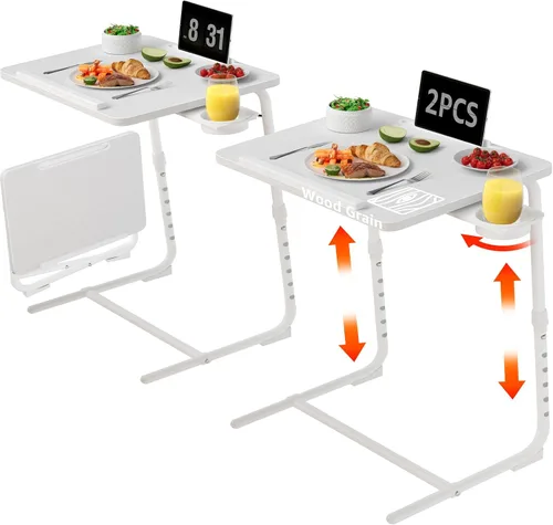Vista 10 de Bandeja de TV ajustable para cena negra, bandejas plegables para comer en el sofá, mesas de madera, soporte mate, escritorio plegable con portavasos