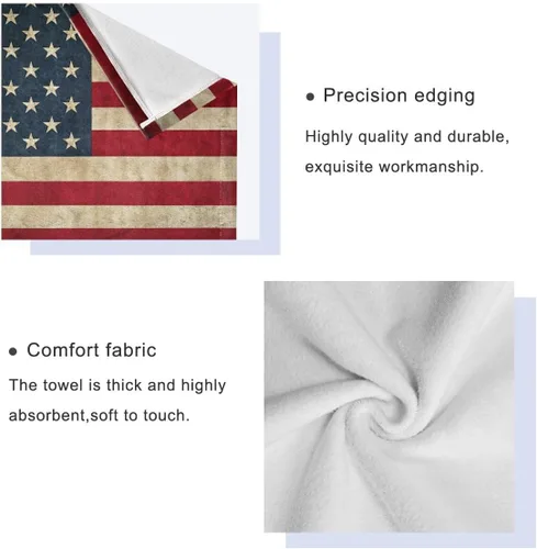 Vista 4 de Qilmy Juego de toallas de 3 piezas con la bandera estadounidense, absorbente y suave, juego de toallas decorativas para baño con toalla de baño