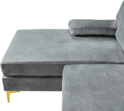 Vista 9 de Sofá modular moderno en forma de L, con diván extra ancho y patas doradas Gris
