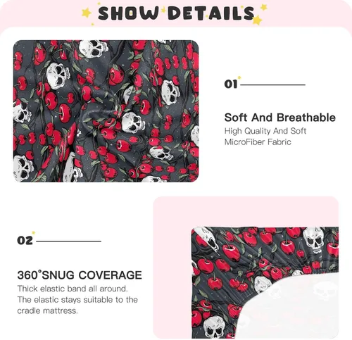 Vista 5 de Fitted Crib Sheets Gothic Skulls Cherry Mini Crib Sheets for Boy & Girl Toddler Mattress Sheets Playard Sheet 21216122