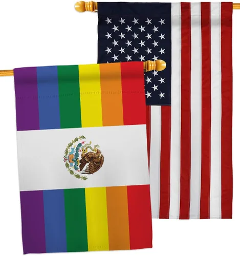 Vista 6 de Mexico Pride House Flags 2 pcs Pack Support Rainbow Love LGBT Gay Bisexual Pansexual Transgender Small Decorative Gift Yard Banner Double-Sided Made