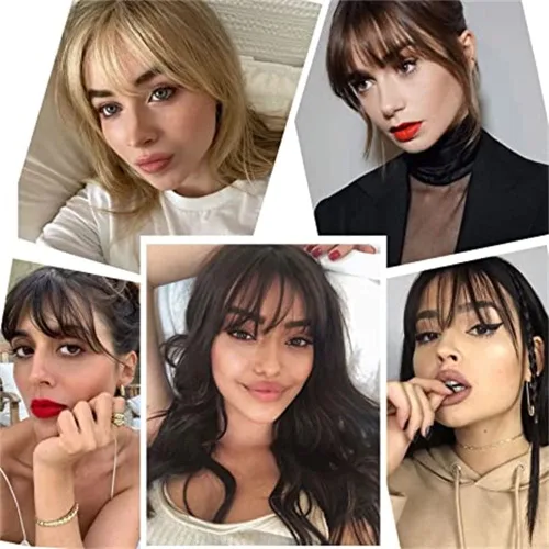 Vista 8 de Flequillo con clip de cabello 100% humano con flequillo de pelo con patillas, extensiones de cabello para mujer, extensiones de cabello con clip