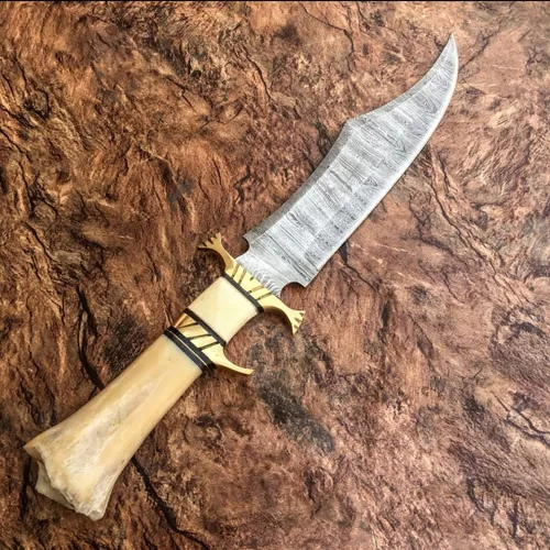 Vista 3 de Poshland RG-44 Cuchillo de caza de acero de Damasco hecho a mano - Mango magnífico
