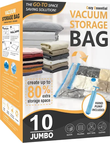 Vista 19 de Cozy Essential Vacuum Storage Bags, 80% Compression Vacuum Seal Space Saver Plastic Packaging Bags for Clothes, Blankets, Pillow, Bedding