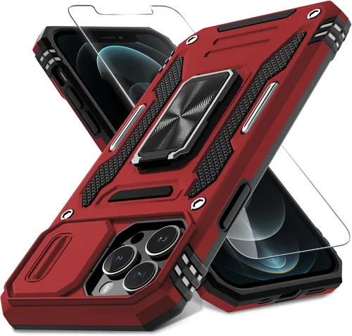 Vista 233 de DEERLAMN Funda para iPhone Xs Max con funda deslizante para cámara + protector de pantalla, soporte giratorio de anillo de grado militar a prueba