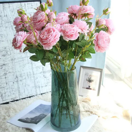 Vista 2 de DECHOUS Decoración de rosas artificiales, 4 ramos de rosas de seda, racimos falsos para el día de San Valentín, rellenos de jarrones florales