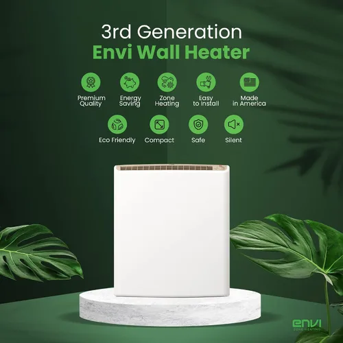 Vista 3 de ENVI Calentador de panel eléctrico de 220 voltios para montaje fijo en la pared para el hogar, eficiente energéticamente, seguro para niños