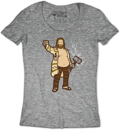 Vista 2 de The Thor Abides Funny Movie Big Lebowski The Dude Mash-Up T-Shirt Grey