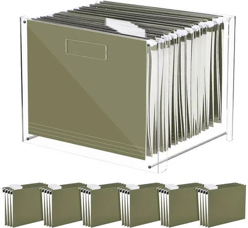 Vista 9 de Dispowreath 24 Carpeta colgante con organizador acrílico para caja de almacenamiento de archivos de escritorio tamaño carta/A4 con asas