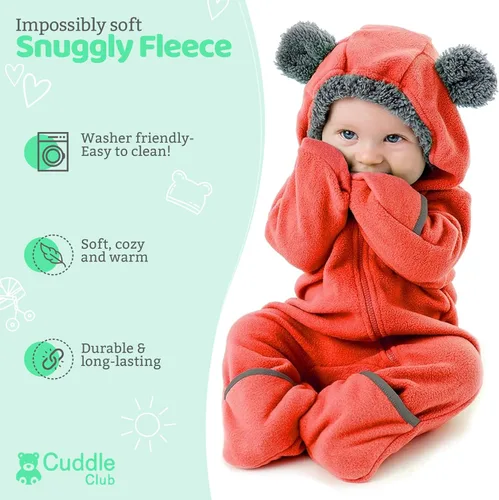Vista 2 de Enterizo de vellón para bebé, rómper de una sola pieza con capucha para niños, ropa para exteriores, chaqueta infantil