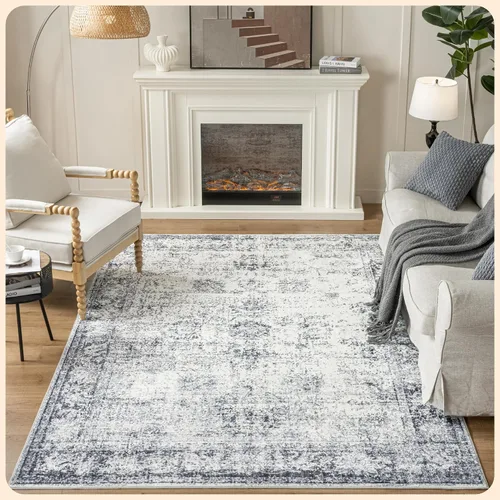 Vista 294 de Istana Alfombra larga antideslizante de 2.5 x 8 para el hogar, para pasillo y cocina, lavable, sedosa y suave al tacto, elegante, color azul y marfil