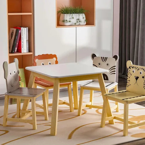 Vista 6 de Mesa de actividades de madera para niños+4 sillas para niño y niña Colorido