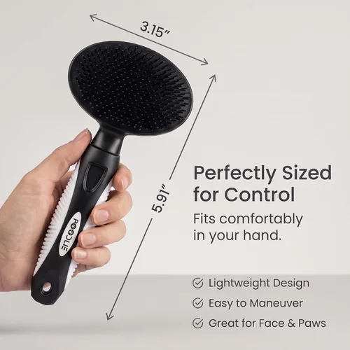 Vista 3 de Cepillo de cerdas redondas para mascotas para perros y gatos, cepillo suave para perros para aseo de pelo corto o largo, herramienta suave para Negro