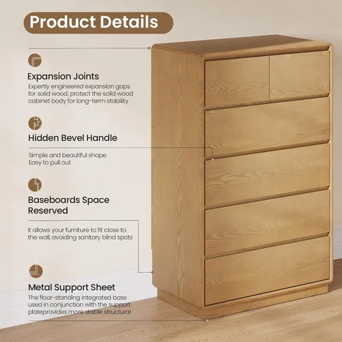 Vista 4 de Cómoda de madera maciza, cómoda de 45.3 pulgadas de alto