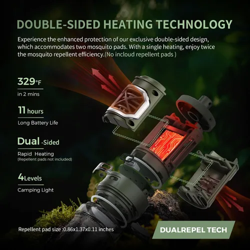 Vista 9 de FLEXTAIL Repelente de mosquitos pequeño recargable con calefacción de 329 °F con zona de protección de 30 pies, ultra mini con luz de campamento