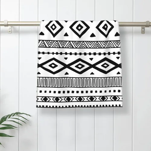 Vista 7 de Juego de 2 toallas de mano en blanco y negro para baño, estilo tribal nativo americano, azteca, étnico, bohemio, suave, absorbente, pequeña, toalla