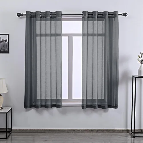Vista 37 de DONREN 2 paneles de cortina de voile semitransparentes texturizados para ventana de cocina, pequeñas ventanas cortas, cortinas suaves de lujo