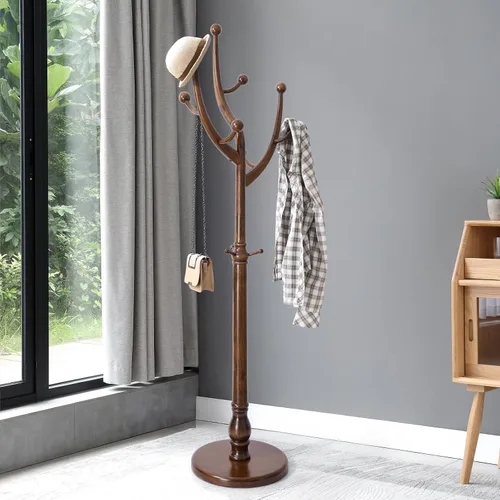Vista 10 de Perchero de Pie de Madera Resistente con 8 Ganchos, Diseño Único con Aspecto de Rama de Árbol, Perchero de Árbol Premium para Colgar Ropa con Base