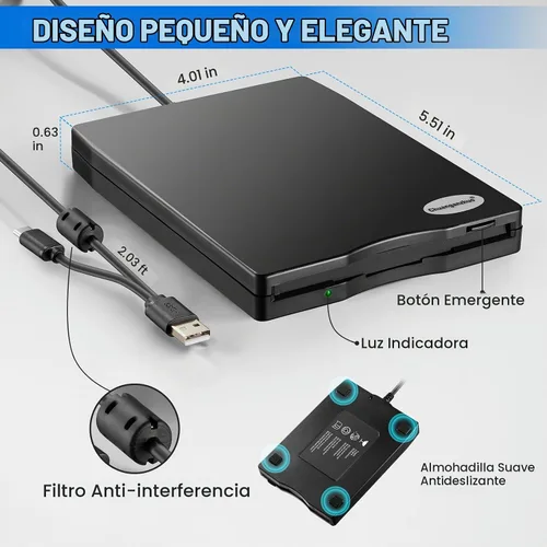 Vista 8 de Lector de disquete, unidad de disquete USB externa de 3.5 pulgadas, no compatible con Mac, compatible con Windows 11/10/10 Pro/8/7/2000/XP