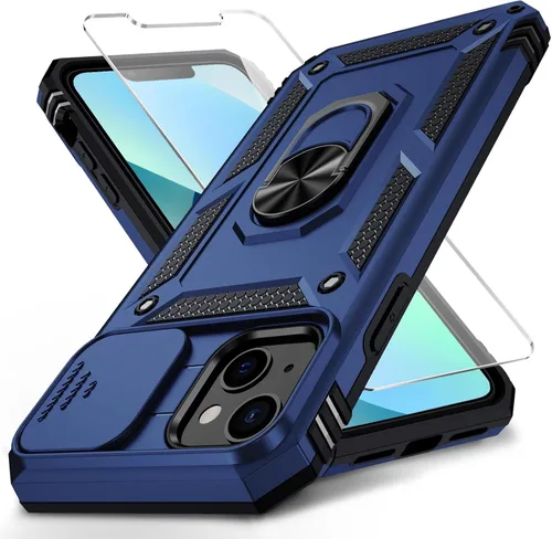 Vista 9 de Funda para iPhone 13 Mini con cubierta para lente de cámara, protector de pantalla HD, protección contra caídas de grado militar de 10 pies, soporte