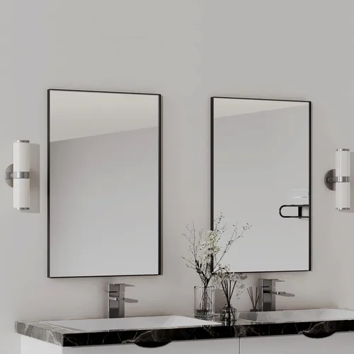Vista 6 de VocalStar - Espejo de baño negro de 16 x 24 pulgadas para pared, espejo rectangular de esquina cuadrada con marco de metal negro para tocador