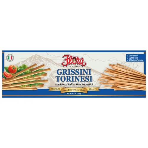 Vista 4 de Flora Grissini Torinesi - Palitos de pan finos italianos tradicionales, horneados al horno y ligeramente crujientes, auténtico aperitivo importado