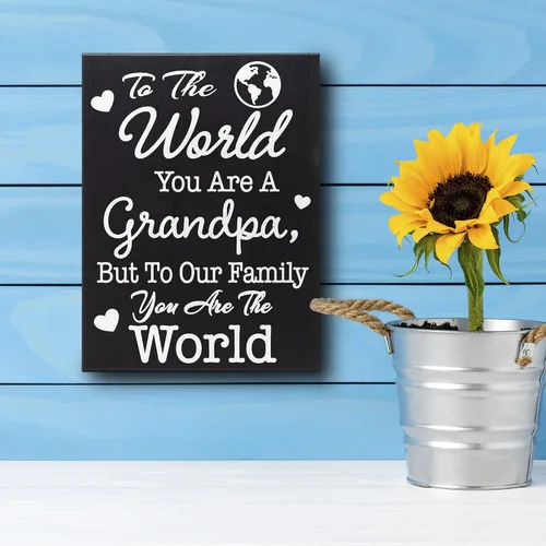 Vista 4 de JennyGems Letrero de madera con texto en inglés "To the World You Are a Grandpa But To Our Family You Are the World", decoración de estante