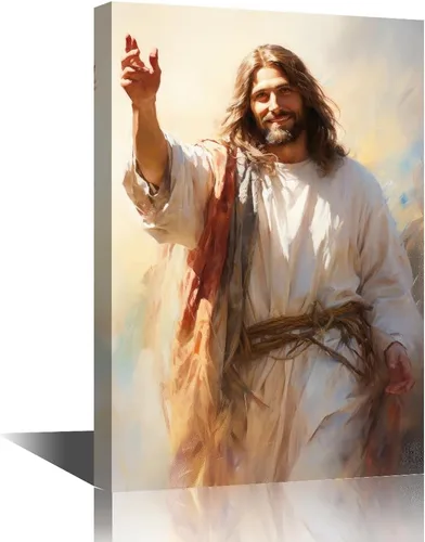 Vista 22 de Lienzo decorativo para pared de sala de estar, impresión retro con luz de esperanza de Jesús, 1 panel, póster de lienzo moderno para dormitorio