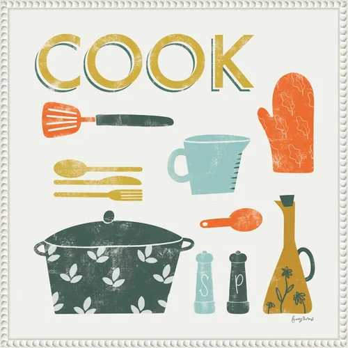 Vista 13 de Amanti Art Framed Canvas Wall Art 16x16 Retro Kitchen III Cook by Becky Thorns, Framed Wall Art Canvas, Cuisine Artwork, Traditional Decor, Small