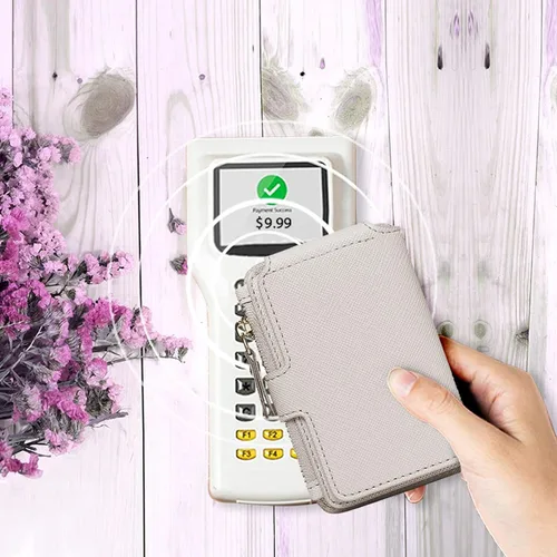 Vista 24 de Cartera con llavero, tarjetero con bloqueo RFID de piel, funda para tarjetas de crédito con cremallera para mujer