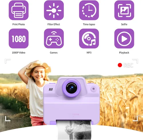 Vista 2 de Cámara instantánea para niños imprime fotos al instante, cámara de juguete que imprime imágenes, cámaras de impresión instantánea, regalo para niñas
