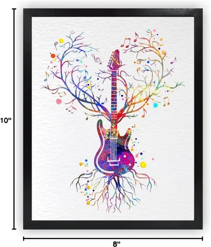 Vista 9 de Dignovel Studios 8X10 sin marco guitarra corazón vena amante de la música instrumento músico vieja escuela acuarela arte impresión póster arte pared