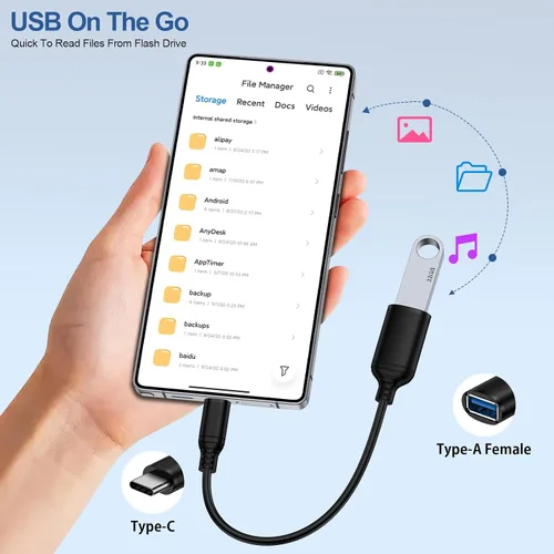 Vista 3 de Cable adaptador USB a USB C tipo C OTG cable para iPhone 17e 17 Pro Max 17 Pro 17 Air 16 Plus 15, USB A hembra a USB C macho OTG cable adaptador