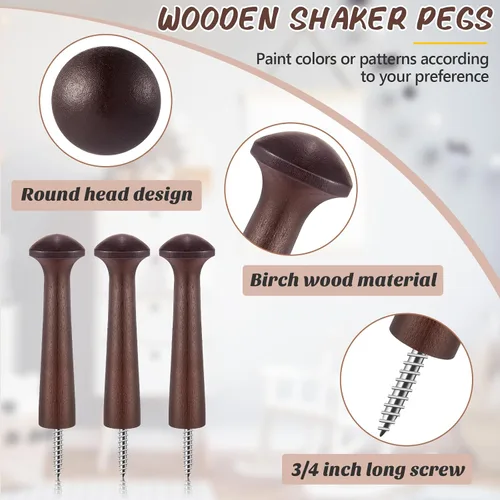 Vista 3 de 10 piezas de clavijas de madera para coctelera con tornillos de 3.62 pulgadas de largo, estantes de madera sin acabar para colgar ropa, sombreros