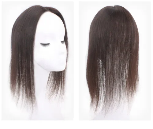 Vista 2 de 2 x 3 pulgadas, mono, lacio, cabello humano virgen con clip, pieza de pelo para mujer (6 pulgadas, marrón oscuro)