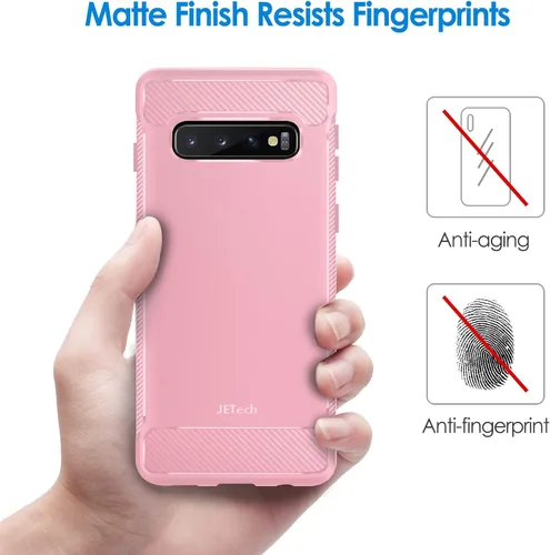 Vista 4 de JETech Funda delgada para Samsung Galaxy S10, funda delgada con absorción de golpes y diseño de fibra de carbono (rosa)