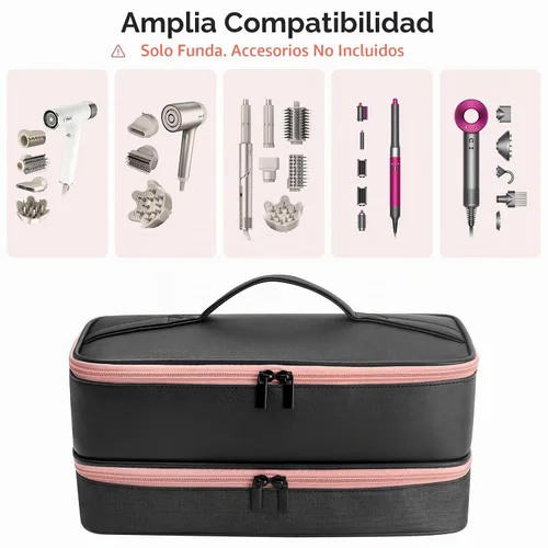 Vista 4 de Funda de viaje para secador de pelo Shark FlexStyle, bolsa de secador de pelo de doble capa, organizador de herramientas de belleza, bolsa