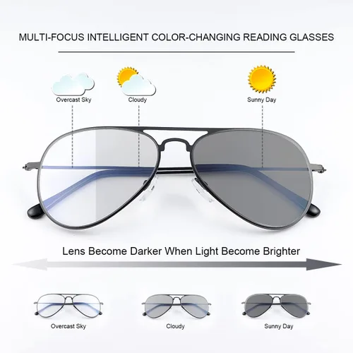 Vista 2 de YIMI Gafas de lectura fotocromáticas progresivas multifoco UV400 Gafas de sol con bloqueo de luz azul Aviador Transición Presbíope