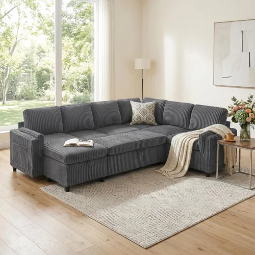 Vista 11 de JIVOIT Sofá modular modular de 93.7 pulgadas con otomana móvil, moderno en forma de U, sofá cama en forma de L con reposabrazos de almacenamiento