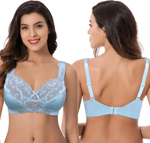 Vista 3 de Curve Muse Women's Plus Size Minimizer Unlined Wireless Lace Full Coverage Bras