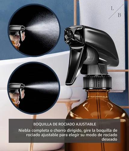 Vista 4 de LiBa Botellas pulverizadoras de vidrio ámbar, paquete de 2 boquillas
