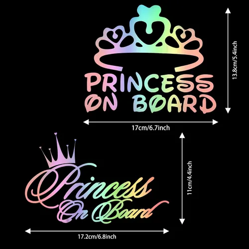 Vista 2 de TOMALL 2 calcomanías de princesa a bordo para ventana de automóvil, impermeables, autoadhesivas, coronas de princesa para decoración de auto