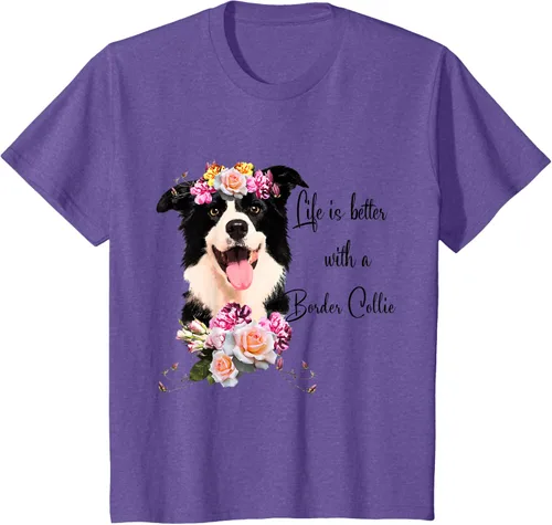 Vista 63 de Life is Better With a Border Collie - Camiseta de perro lindo con flores, gris, S Gris Oscuro