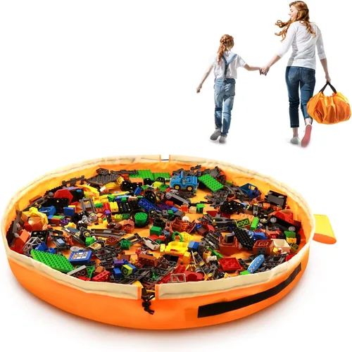 Vista 9 de Bolsa de almacenamiento de juguetes para tapete de juego Lego - Organizador de juguetes Duplo con cordón para niños, con bordes, puede ser un regalo