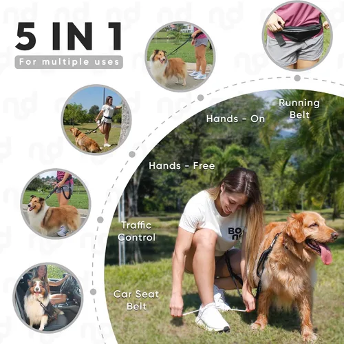 Vista 2 de Bond - Correa de correr para perros con manos libres con bolsa, correa manos libres para perros grandes, cinturón de correr para mascotas